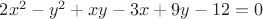 $2x^2-y^2+xy-3x+9y-12=0$