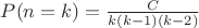 $P(n=k)=\frac{C}{k(k-1)(k-2)}}$