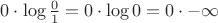 $0\cdot\log\frac{0}{1}=0\cdot\log{0}=0\cdot-\infty$