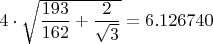$4\cdot\sqrt{\dfrac{193}{162}+\dfrac{2}{\sqrt3}}=6.126740$