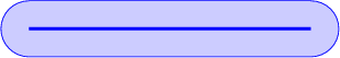 \begin{tikzpicture}
\filldraw[blue, fill=blue!20] (0,.5)--(5,.5) arc (90:-90:.5)--(0,-.5) arc (270:90:.5);
\draw [ultra thick,blue] (0,0)--(5,0);
\end{tikzpicture}