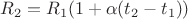 $R_2=R_1(1+\alpha(t_2-t_1))$