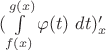 $(\int\limits_{f(x)}^{g(x)} \varphi(t)\ dt)'_x$