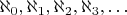 $\aleph_0,\aleph_1,\aleph_2,\aleph_3,\ldots$