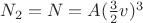 $N_2=N=A (\frac{3}{2}v)^3$