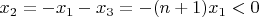 $x_2 = -x_1-x_3 = -(n+1)x_1 < 0$