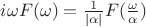 $i\omega F(\omega)=\frac{1}{|\alpha|}F(\frac{\omega}{\alpha})$