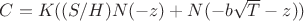 $C=K((S/H) N(-z)+N(-b\sqrt{T}-z))$
