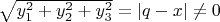 $\sqrt{y_1^2 +  y_2^2 +  y_3^2} = | q - x | \neq 0$