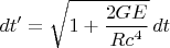 $$dt'=\sqrt{1+\dfrac{2GE}{Rc^4}}\,dt$$