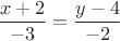 \[
\frac{{x + 2}}
{{ - 3}} = \frac{{y - 4}}
{{ - 2}}
\]