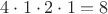 $4 \cdot 1 \cdot 2 \cdot 1 = 8$