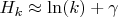$H_k \approx \ln(k)+\gamma$