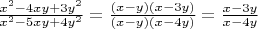 $\frac{x^2-4xy+3y^2}{x^2-5xy+4y^2}=\frac{(x-y)(x-3y)}{(x-y)(x-4y)}=\frac{x-3y}{x-4y}$