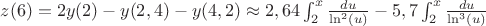 $z(6)=2y(2)-y(2,4)-y(4,2)\approx 2,64 \int_{2}^{x} \frac {du}{\ln^2(u)}-5,7 \int_{2}^{x} \frac {du}{\ln^3(u)}$