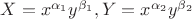 $X = x^{\alpha_1} y^{\beta_1}, Y = x^{\alpha_2} y^{\beta_2}$