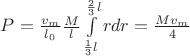 $P=\frac{v_m}{l_0}\frac{M}{l}\int\limits_{\frac{1}{3}l}^{\frac{2}{3}l}rdr=\frac{Mv_m}{4}$