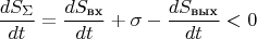 $$\frac{dS_{\Sigma}}{dt} =\frac{dS_{\text {вх}}}{dt} + \sigma - \frac{dS_{\text {вых}}}{dt}<0$$