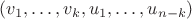 $(v_1,\ldots,v_k,u_1,\ldots,u_{n-k})$