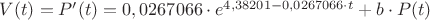 $V(t) = P'(t) = 0,0267066 \cdot e ^ { 4,38201  - 0,0267066 \cdot  t   } + b \cdot P(t)  $