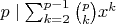 $p\mid \sum_{k=2}^{p-1} \binom{p}{k} x^k$