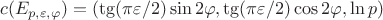 $$
c(E_{p,\varepsilon,\varphi})=(\tg(\pi\varepsilon/2)\sin{2\varphi},\tg(\pi\varepsilon/2)\cos{2\varphi},\ln p)
$$