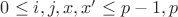 $0\leq i,j,x,x'\leq p-1, p$