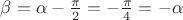 $\beta=\alpha-\frac {\pi}2 =-\frac {\pi} 4 = -\alpha$