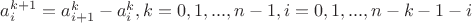 $a^{k+1}_i=a^k_{i+1}-a^k_i, k=0,1,...,n-1,i=0,1,...,n-k-1-i$