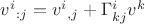 $v^i{}_{:j}=v^i{}_{,j}+\Gamma^i_{kj} v^k$