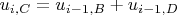 $u_{i, C} = u_{i-1, B} + u_{i-1, D}$