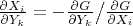 $\frac{\partial X_i}{\partial Y_k}=-\frac{\partial G}{\partial Y_k} \big/ \frac{\partial G}{\partial X_i}$