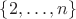 $\{2,\ldots,n\}$