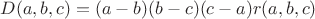 $D(a,b,c) = (a-b)(b-c)(c-a)r(a,b,c)$