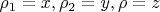 $ \rho_1 = x, \rho_2 = y, \rho = z $