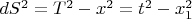 $dS^2=T^2-x^2=t^2-x_1^2$