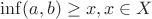 $ \inf(a,b) \ge x, x \in X $