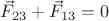 $\vec{F}_{23}+\vec{F}_{13}=0$