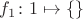 $f_1\colon 1\mapsto \{\}$