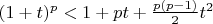 $(1+t)^p<1+pt+\frac{p(p-1)}{2}t^2$