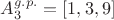 $A_{3}^{g.p.}=[1, 3, 9]$