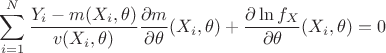 $$\sum\limits _{i=1}^N\frac{Y_i-m(X_i,\theta )}{v(X_i,\theta )}\frac{\partial m}{\partial \theta}(X_i,\theta )+\frac{\partial \ln f_X}{\partial \theta}(X_i,\theta )=0$$