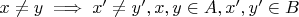 $ x \ne y \implies x' \ne y', x,y \in A, x',y' \in B$