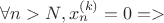 $\forall n >N , x_n^{(k)}=0=> $