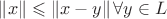 $\left\|x\right\| \leqslant \left\|x-y\right\| \forall y \in L$