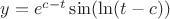 $y=e^{c-t}\sin (\ln (t-c))$