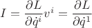 $I=\dfrac{\partial L}{\partial \dot q^i}v^i=\dfrac{\partial L}{\partial \dot q^1}$