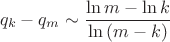 $$q_k - q_m \sim \frac {\ln m - \ln k}{\ln {(m-k)}}$$