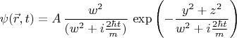 $\psi(\vec{r},t)=A \,\dfrac{w^2}{(w^2+i\frac{2\hbar t}{m})} \, \exp \left( -\dfrac{y^2+z^2}{w^2+i\frac{2\hbar t}{m}} \right)$