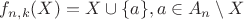 $f_{n,k}(X)=X\cup\{a\}, a\in A_n\setminus X$